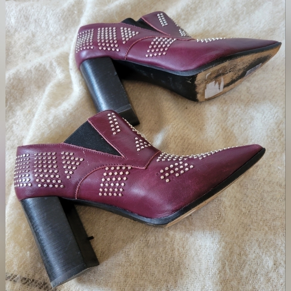 See by Chloe Leather Carnaby Shine Studded Ankle Bootie Ginger Burgundy-Size 38 - Picture 5 of 6